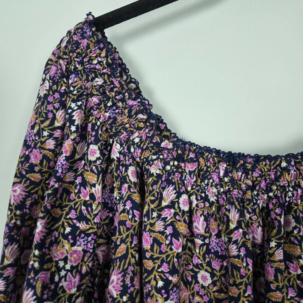 Old Navy Womens Dark Floral Puff Sleeve Top 2X Pink Smocked Peasant Cottagecore